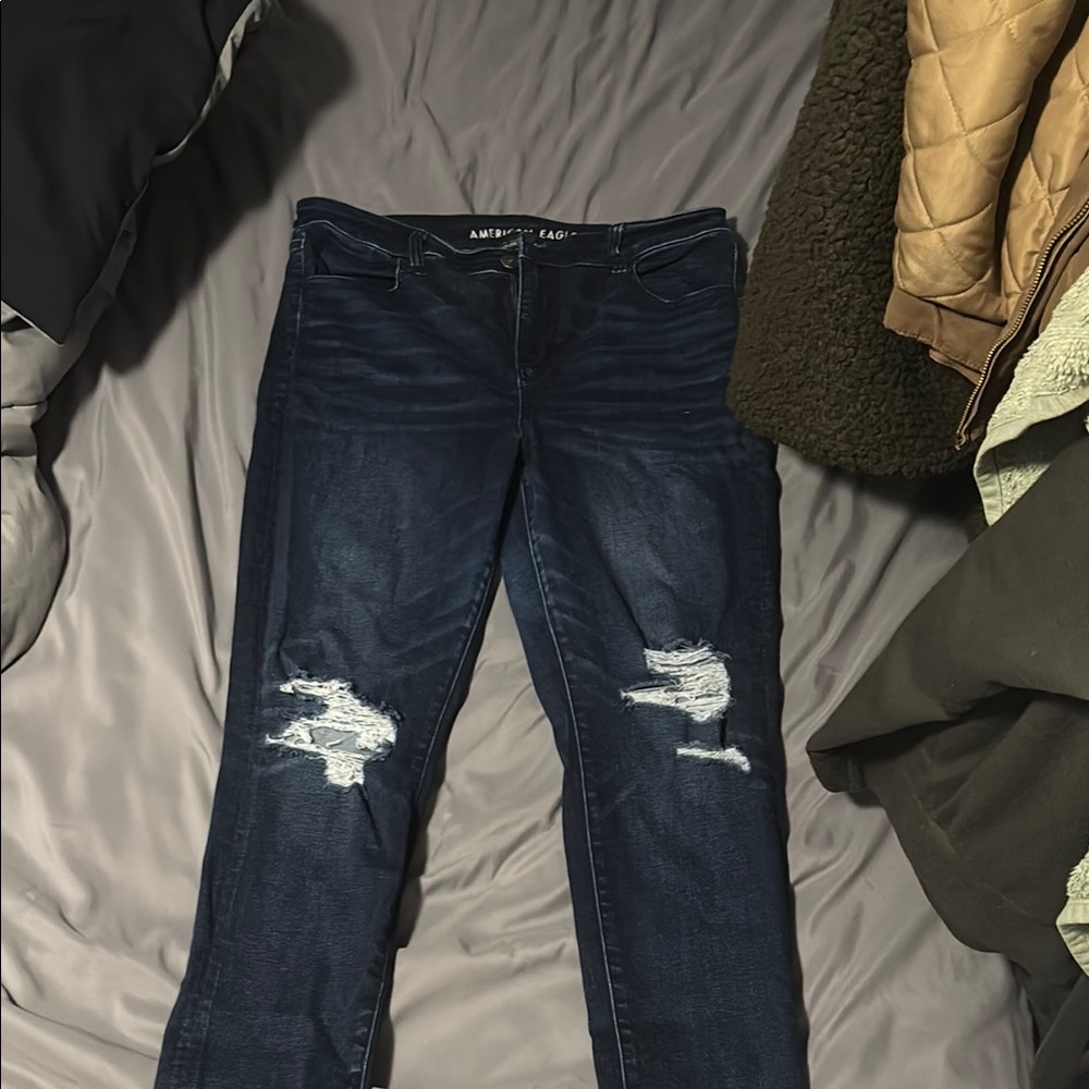 American Eagle Outfitters Blue Skinny Jeans with Distressed Knees